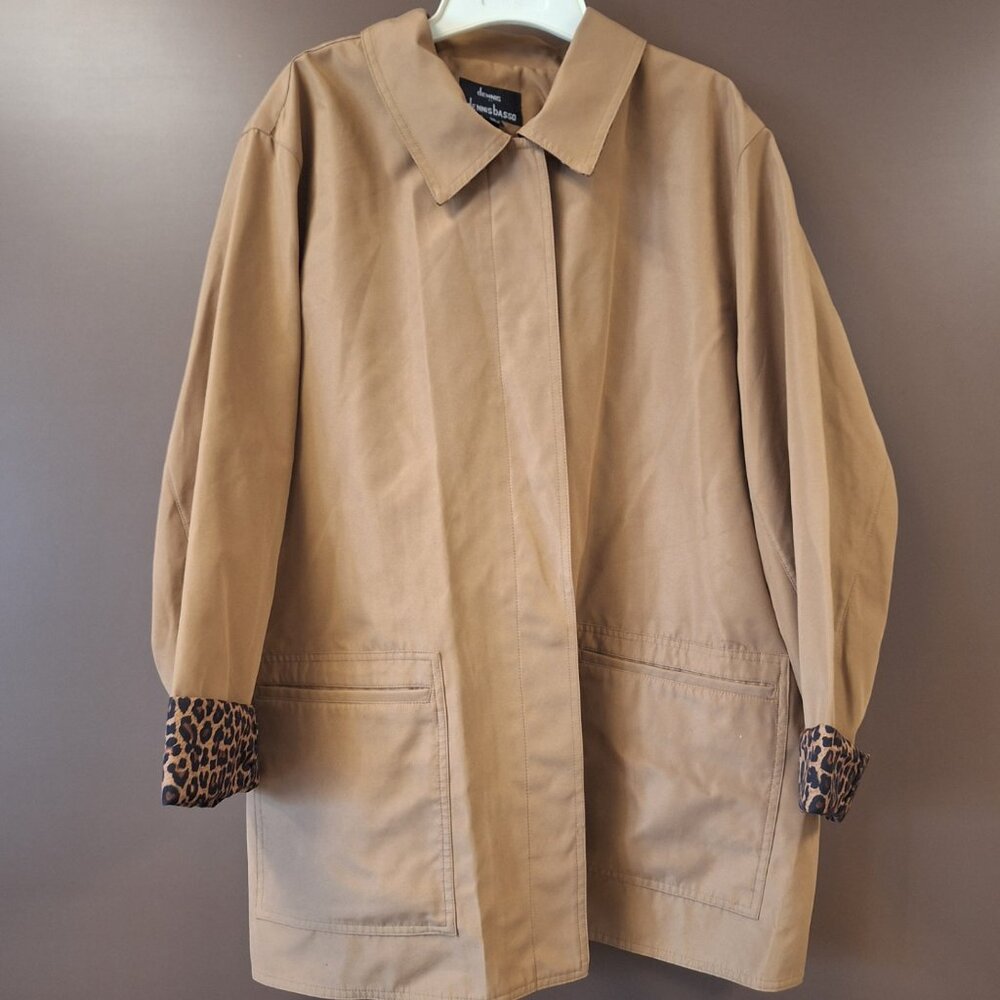 Women's Barn Coat with Leopard print accents. Size 2XL. Dennis by Dennis Basso.